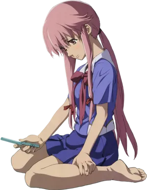 Yuno Gasai Sittingwith Knife PNG Image