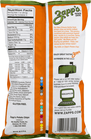 Zapps Potato Chips Nutrition Label PNG image with transparent background