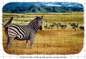 Zebra Mosaic Artwork Savannah Scene PNG image with transparent background