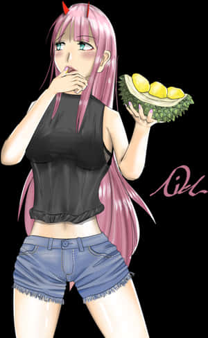Zero Two Eating Durians - Cartoon PNG image with transparent background