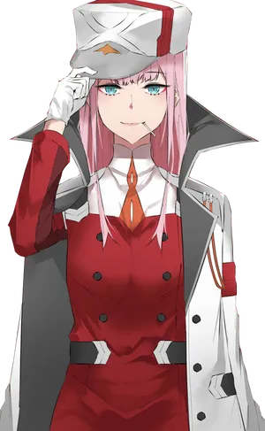 Zero Two Saluting Anime Character PNG Image