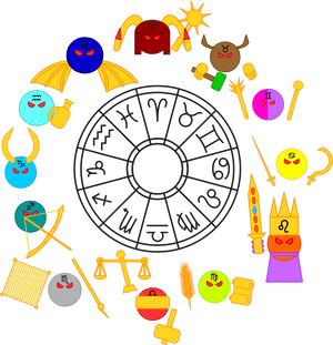 Zodiac_ Signs_and_ Planets_ Cartoon PNG with transparent background