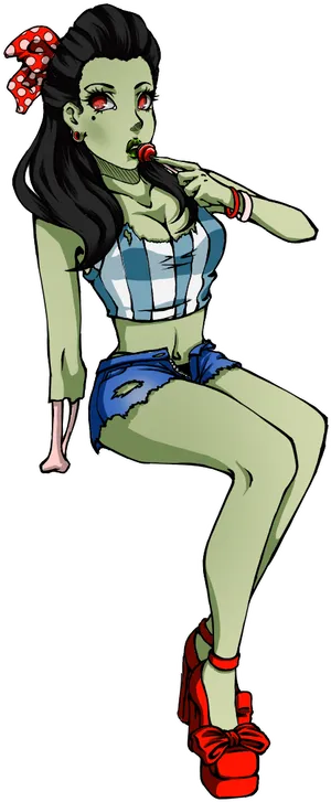 Zombie_ Pinup_ Girl_ Chewing_ Bubblegum PNG Image