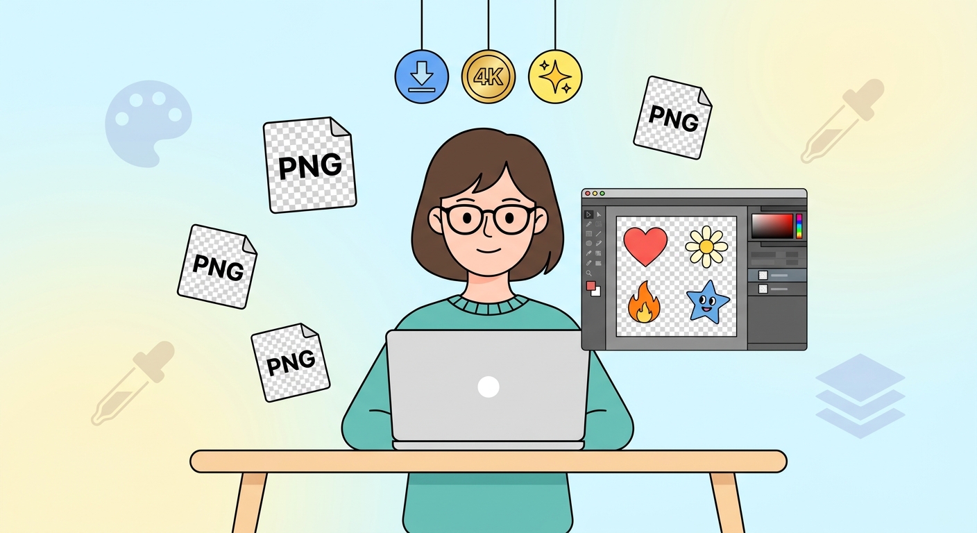 Designer working with transparent PNG images on a laptop